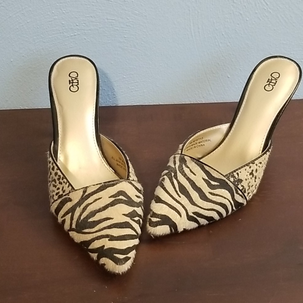 CATO calf hair slip on heels